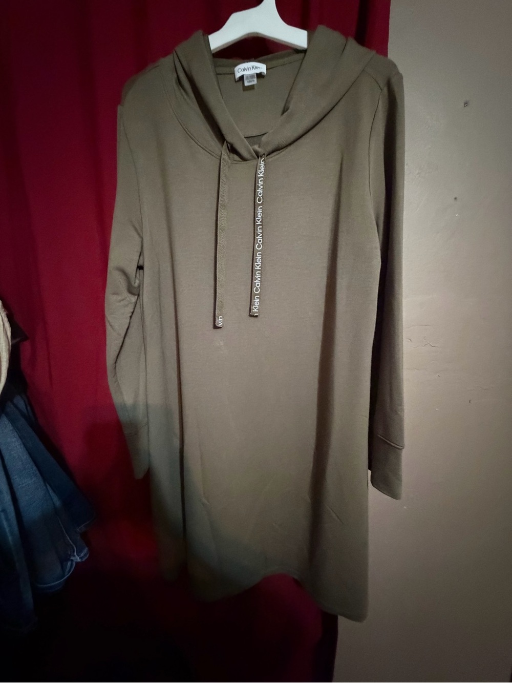 Calvin Klein Olive Green Hooded Knit Dress